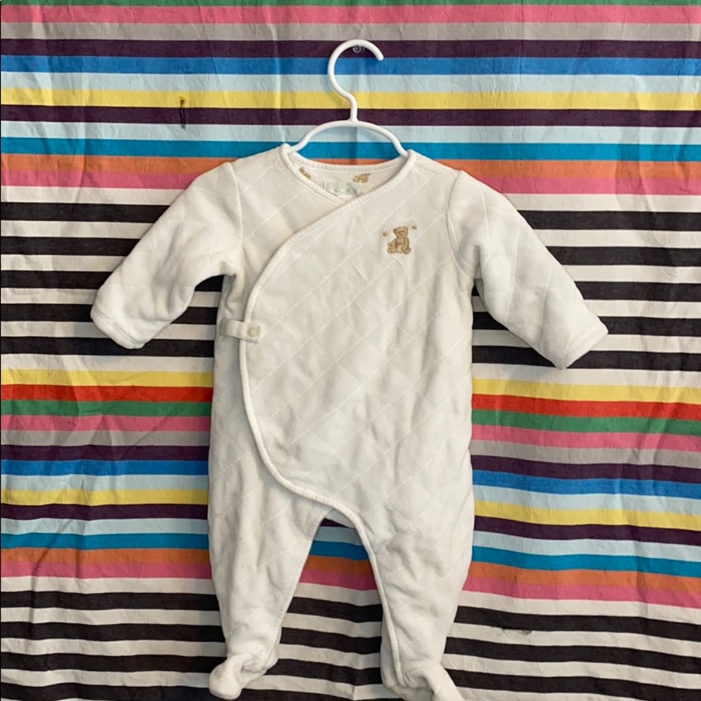White suede footed baby winter jumpsuit